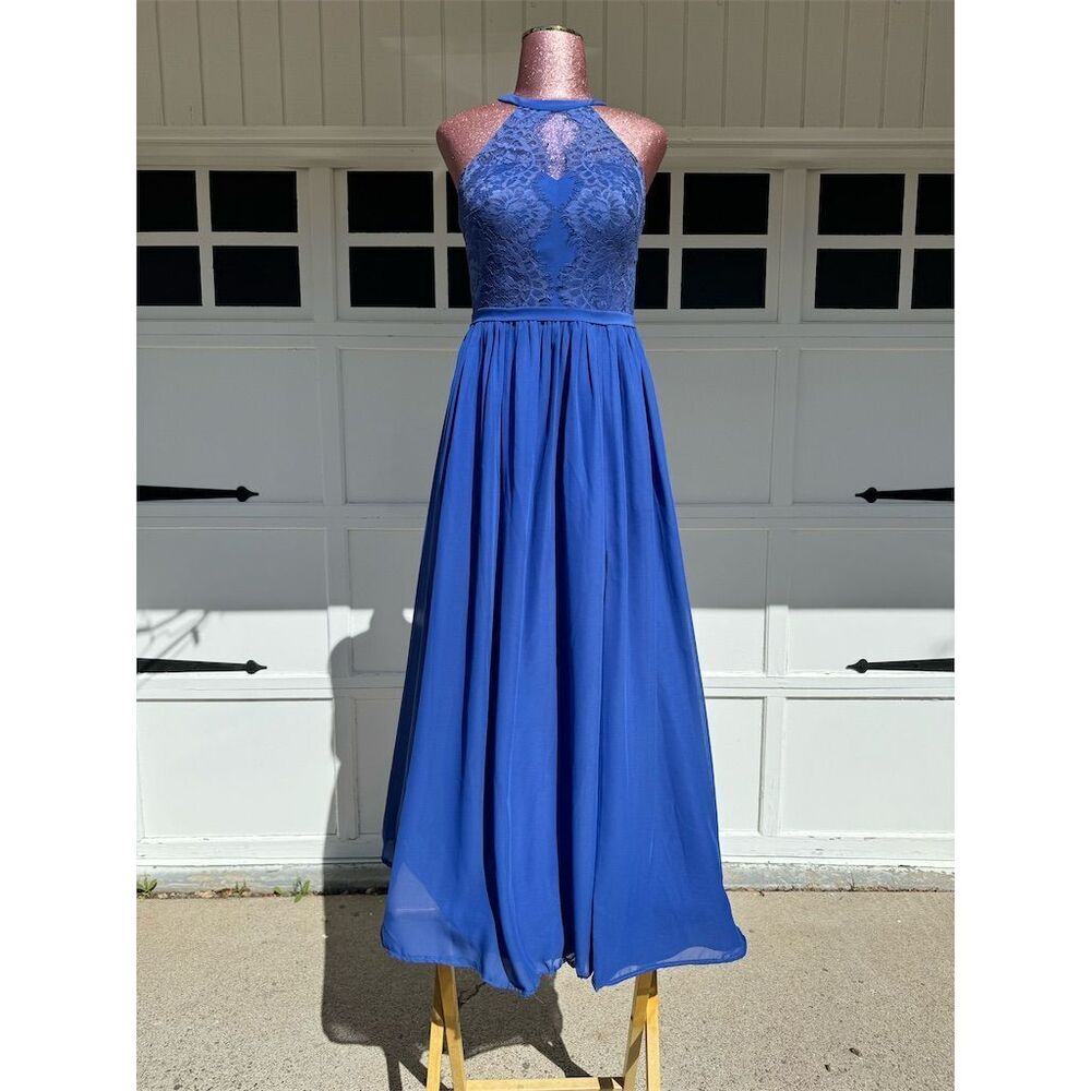 Jj’s house A-line Scoop Illusion Floor-Length Lace Chiffon Dress #206484 Size 4